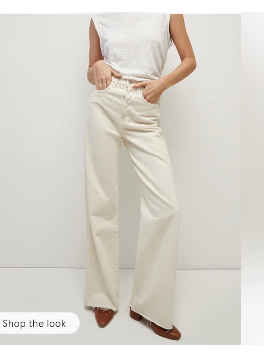 Veronica Beard Taylor Relaxed Wide Leg Button Fly Jean In Ecru Raw Hem Size 27